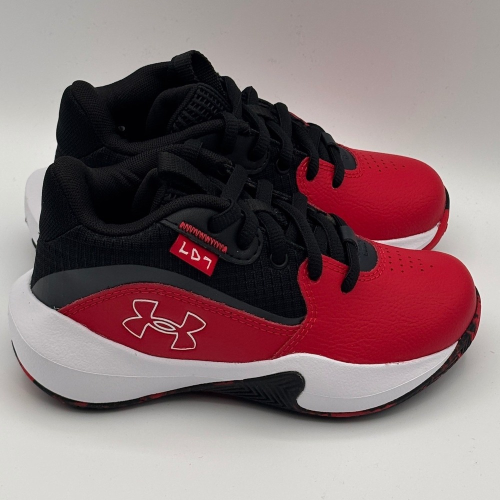 Under Armour PS Lockdown 7 Shoes Unisex 11K Red Black Basketball 3028514-600